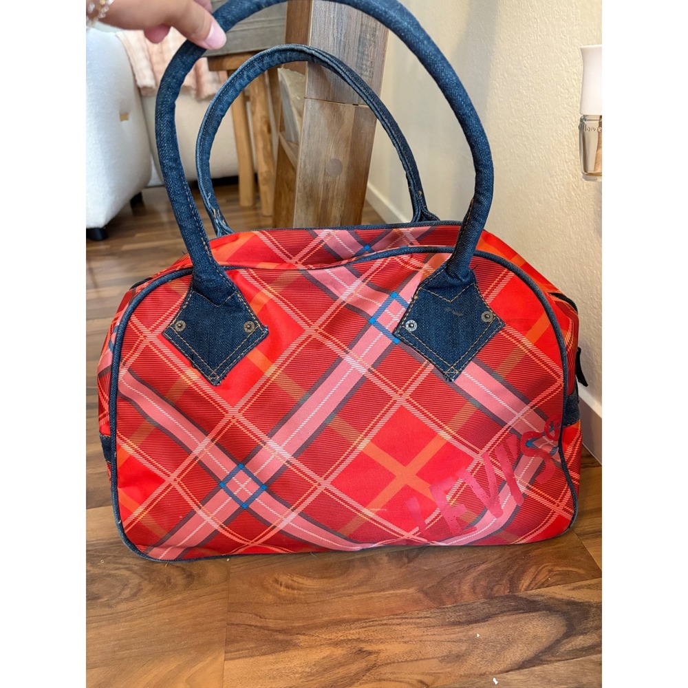 Levis Red Plaid Bowling Bag Denim Handle Logo Satchel bag